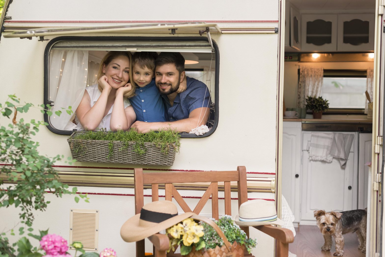 Family looking out a perfect motorhome